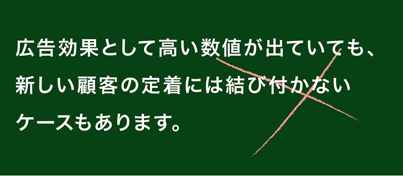 広告効果として高い数値が出ていても、新しい顧客の定着には結び付かないケースもあります。