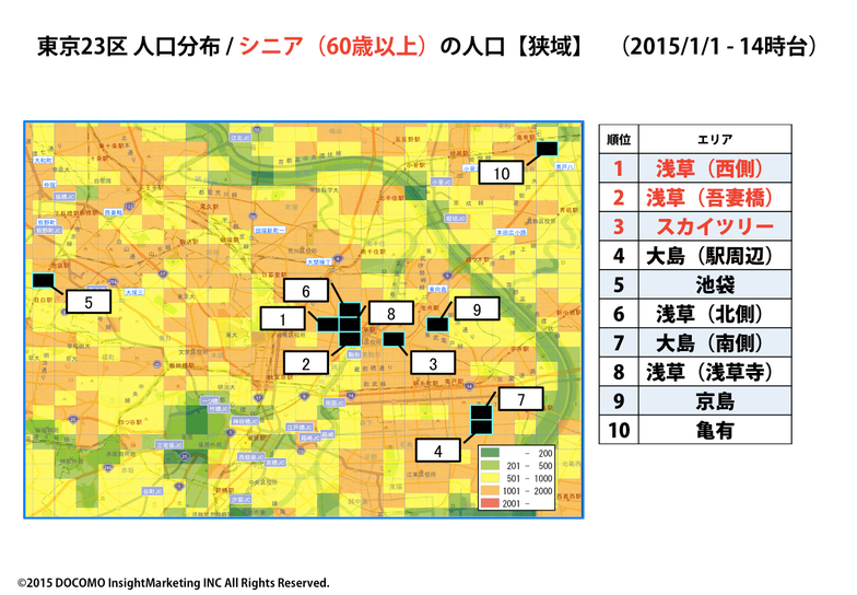 東京23区人口分布/シニア（60歳以上）の人口（狭域）